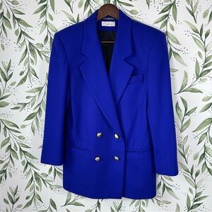 Carlisle Vintage Royal Blue Double-Breasted Wool Blazer. Size 3/4